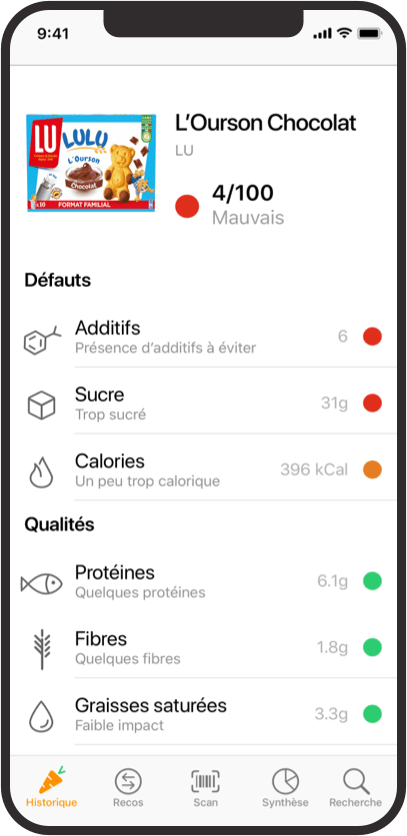 Application Yuka sur un smartphone